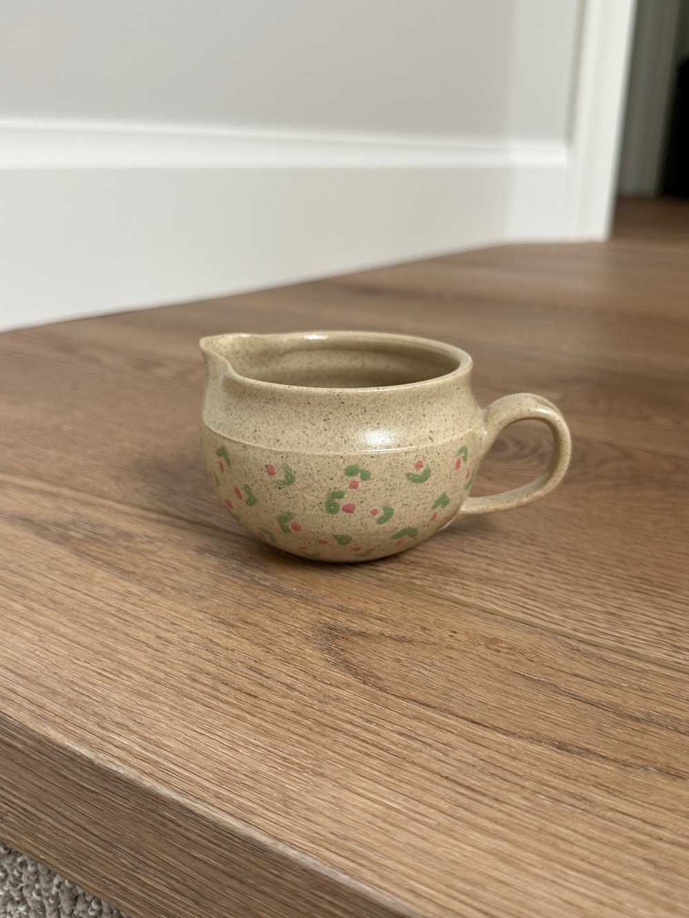 Speckled Ceramic Creamer Pitcher in Beige with Pink & Green Accents
